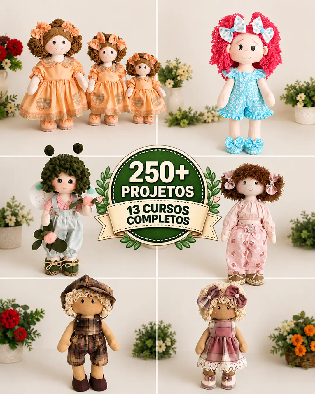 Clube das Bonequeiras com mais de 250 projetos de bonecas e bichinhos de pano